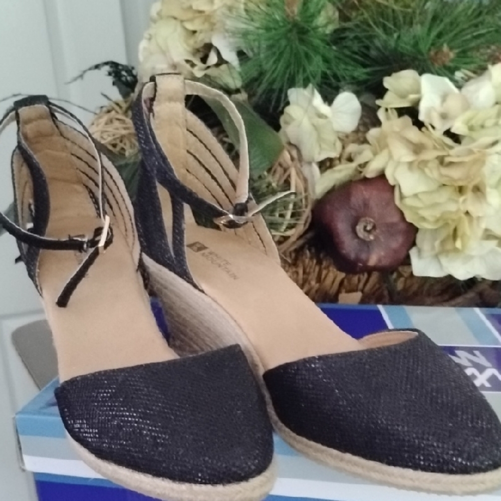 White Mountain Black Espadrilles with Ankle Wrap